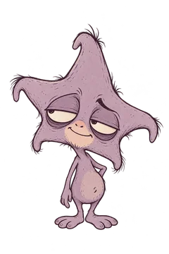 Astralagus, a scruffy lavender creature with an oversized star-shaped head and a sleepy, knowing smile.
